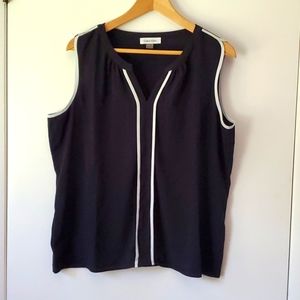 Calvin Klein black sleeveless blouse with white piping. Size XL